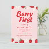 Invitation Premier Anniversaire Fraise Rouge Rose (Debout devant)