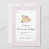 Invitation Premier Anniversaire Fruité Rose Gingha (Devant)