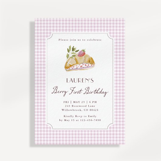 Invitation Premier Anniversaire Fruité Rose Gingha