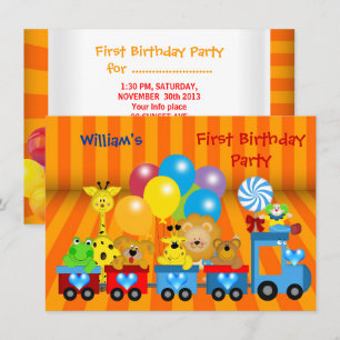 Invitation Premier anniversaire garçon 1er Train Animaux de z