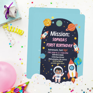 Invitation Premier Anniversaire Garçon Espace Astronaute Plan