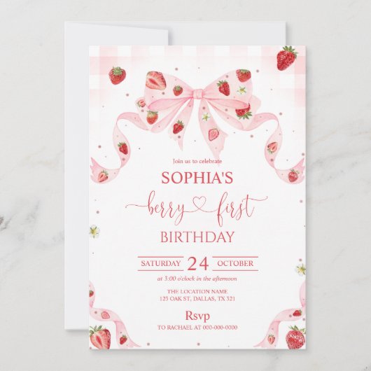 Invitation Premier anniversaire Gingham Berry 1er anniversair (Devant)