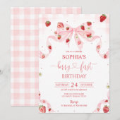Invitation Premier anniversaire Gingham Berry 1er anniversair (Devant / Derrière)