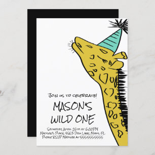 Invitation Premier anniversaire Giraffe Animaux Wild Zoo Part