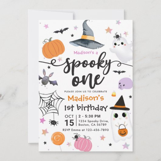 Invitation Premier anniversaire Halloween Spooky One (Devant)