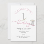 Invitation Premier anniversaire joli Koala Floral rose (Dos)