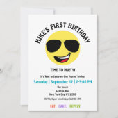 Invitation Premier Anniversaire Joyeux Visage Aviateur Lunett (Devant)