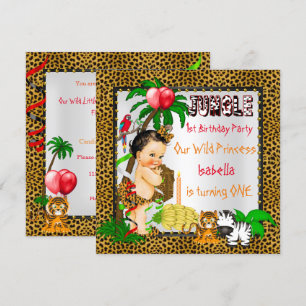 Invitation Premier Anniversaire Léopard Safari Jungle Brunett