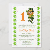 Invitation Premier anniversaire leprechaun chanceux un trèfle (Devant)