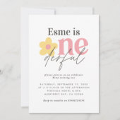 Invitation Premier anniversaire marguerite boho rétro rose ja (Devant)