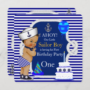 Invitation Premier anniversaire marin Boy Marine Bleu Stripe