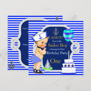 Invitation Premier anniversaire Marin Garçon Bleu Marine Rayu