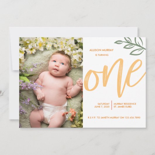 Invitation Premier anniversaire mignon Doodle Paint Feuille (Devant)