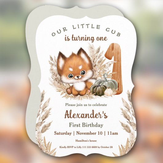 Invitation Premier anniversaire mignon Fox automne garçon Inv