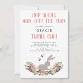 Invitation Premier anniversaire mignon Printemps Rabbit Anniv (Devant)