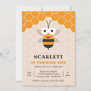 Invitation Premier anniversaire mignonne Miel Bee Honeycomb