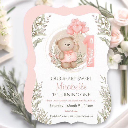 Invitation Premier Anniversaire Mignonne Teddy Bear Ballons C