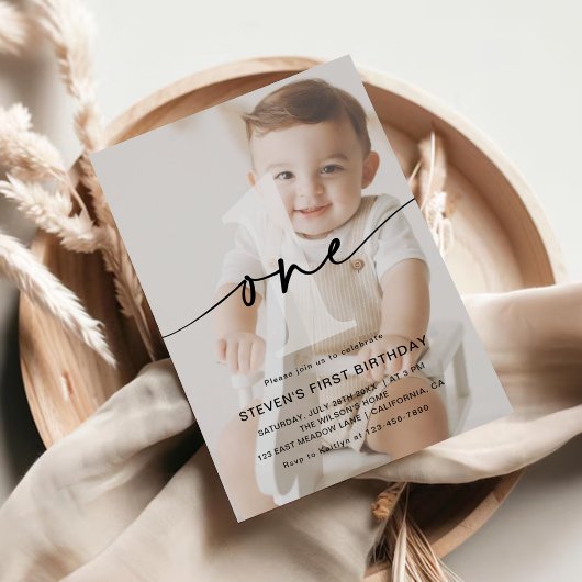 Invitation Premier anniversaire minimaliste d'une photo