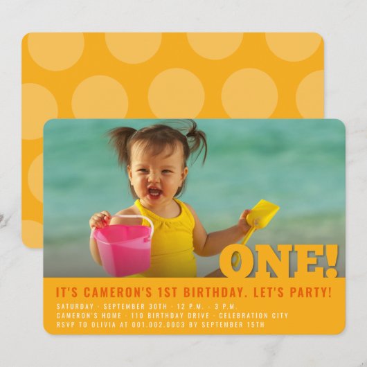 Invitation Premier Anniversaire Moderne Big ONE Fun Bébé Fill (Devant / Derrière)