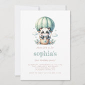 Invitation Premier Anniversaire Monnaie Vert Aquarelle Panda (Devant)