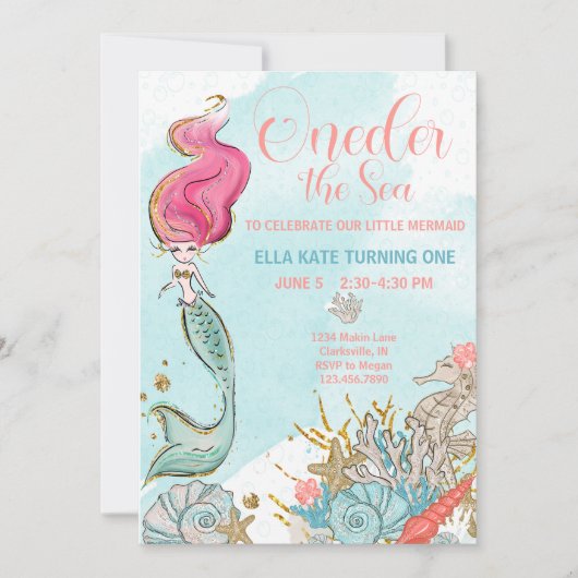 Invitation Premier anniversaire ONEder Sea Mermaid Anniversai (Devant)