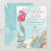 Invitation Premier anniversaire ONEder Sea Mermaid Anniversai (Devant / Derrière)