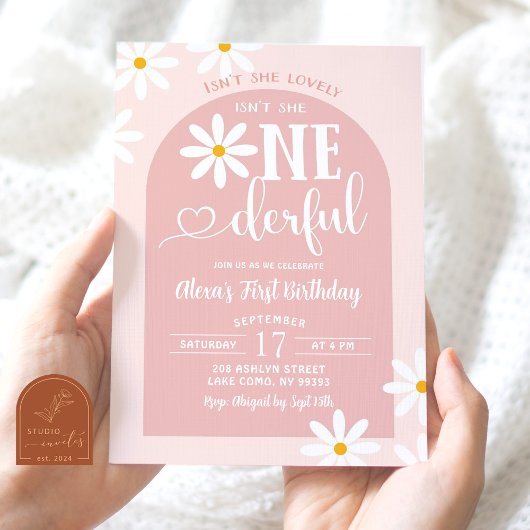 Invitation Premier anniversaire Onederful Rose Boho Arch Dais
