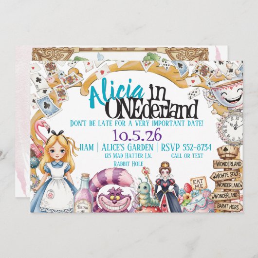 Invitation Premier anniversaire ONEderland Wonderland Thème I (Devant / Derrière)