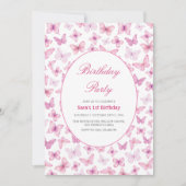 Invitation Premier Anniversaire Papillons rose et violet (Devant)