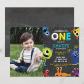 Invitation Premier anniversaire Petit Monster Chalkboard Phot (Devant / Derrière)