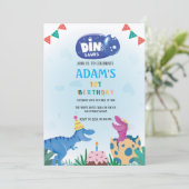 Invitation Premier anniversaire Pink & Blue Dinosaur (Debout devant)