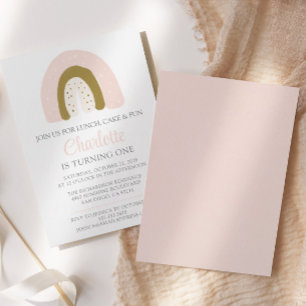 Invitation Premier Anniversaire Pink Gold Pastel Rainbow