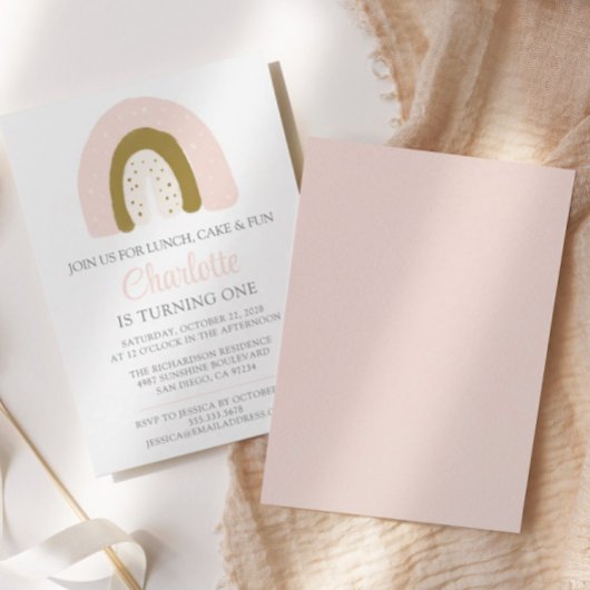 Invitation Premier Anniversaire Pink Gold Pastel Rainbow