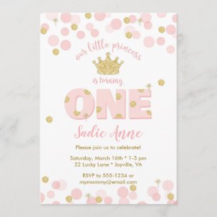 Invitation Premier anniversaire Princess Pink Gold Parties sc
