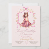 Invitation Premier anniversaire Princesse rose 1er anniversai (Devant)