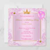 Invitation Premier anniversaire Princesse Tiara Fille rose Br (Dos)
