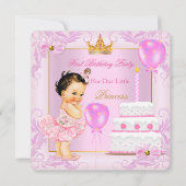 Invitation Premier anniversaire Princesse Tiara Fille rose Br (Devant)