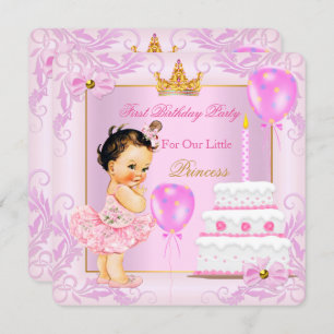Invitation Premier anniversaire Princesse Tiara Fille rose Br