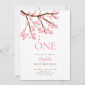 Invitation Premier Anniversaire Printemps Cerise Fleurs Flora (Devant)