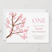 Invitation Premier Anniversaire Printemps Cerise Fleurs Flora (Devant)