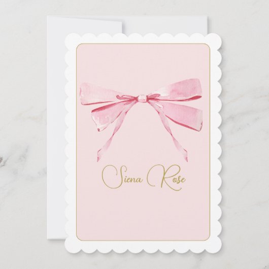 Invitation Premier Anniversaire rose Aquarelle Bow Cute (Dos)