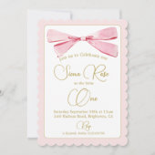 Invitation Premier Anniversaire rose Aquarelle Bow Cute (Devant)
