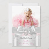 Invitation Premier Anniversaire Rose Blanc Dentelle Diamond T (Devant)