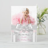 Invitation Premier Anniversaire Rose Blanc Dentelle Diamond T (Debout devant)