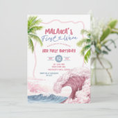 Invitation Premier anniversaire rose d'été (Debout devant)