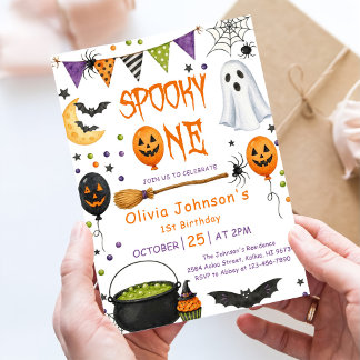 Invitation Premier anniversaire rose fantôme Halloween Spooky