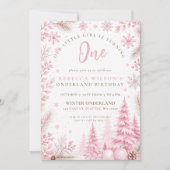 Invitation Premier anniversaire rose flocon de neige Onderlan (Devant)