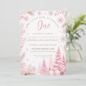 Invitation Premier anniversaire rose flocon de neige Onderlan (Debout devant)
