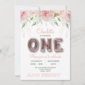 Invitation Premier Anniversaire Rose Gold Rose Balloon (Devant)
