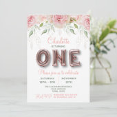 Invitation Premier Anniversaire Rose Gold Rose Balloon (Debout devant)